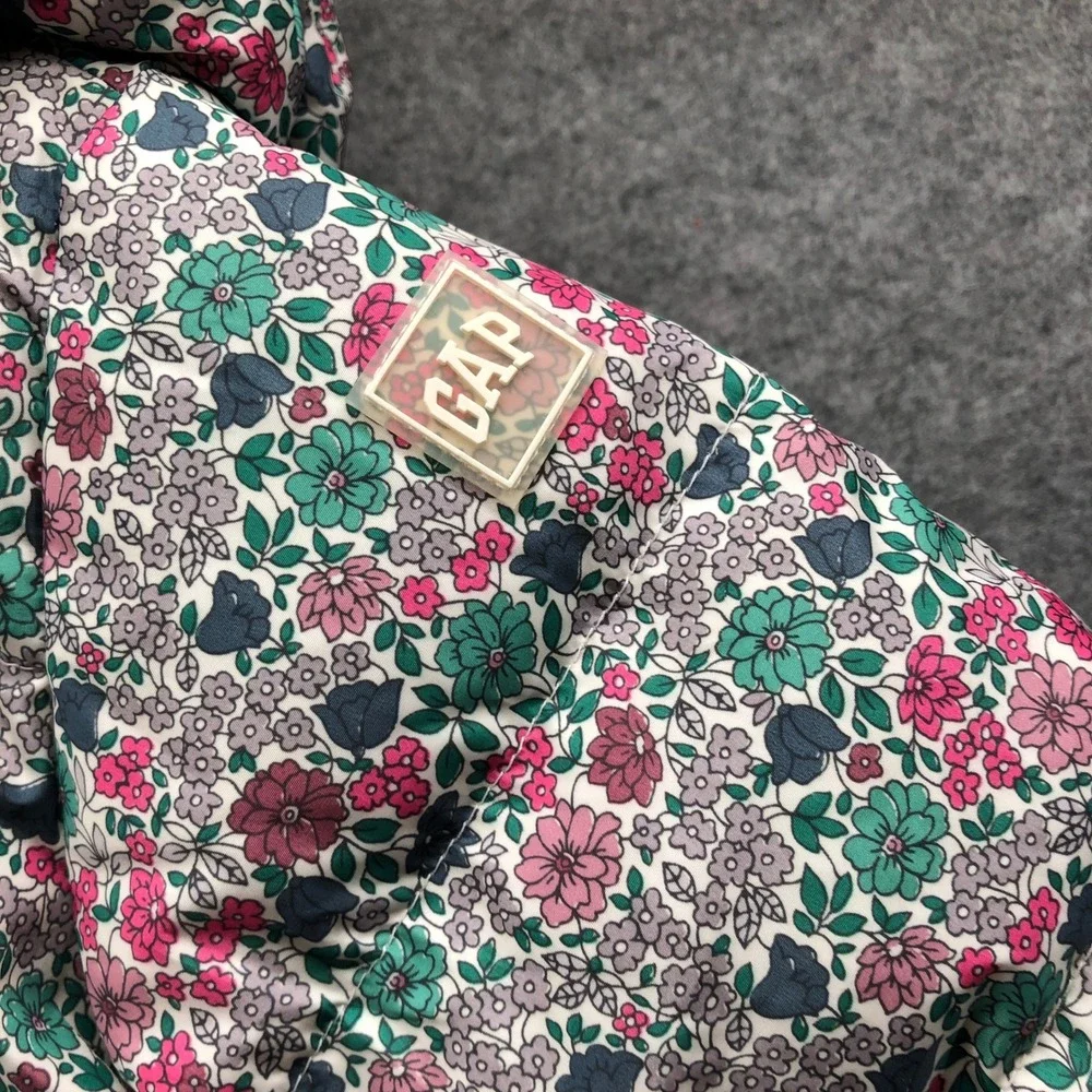Baby Gap Floral Down Fill Snowsuit 12-18M Girl Pink Fleece Hooded Winter Bunting